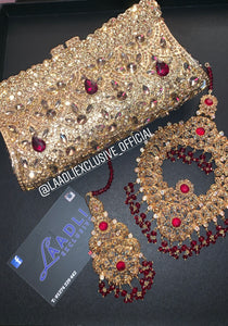 SWAROVSKI CLUTCH WITH MAROON TEAR DROPS