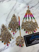 Load image into Gallery viewer, Mendhi Statement Jhoomer earrings tikka MULTITONE COLOURS