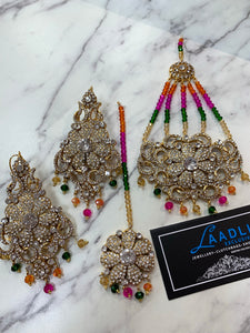 Mendhi Statement Jhoomer earrings tikka MULTITONE COLOURS