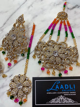 Load image into Gallery viewer, Mendhi Statement Jhoomer earrings tikka MULTITONE COLOURS