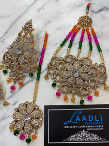 Mendhi Statement Jhoomer earrings tikka MULTITONE COLOURS